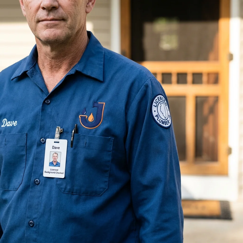 Licensed plumber showing ID badge in Lathrop, MO