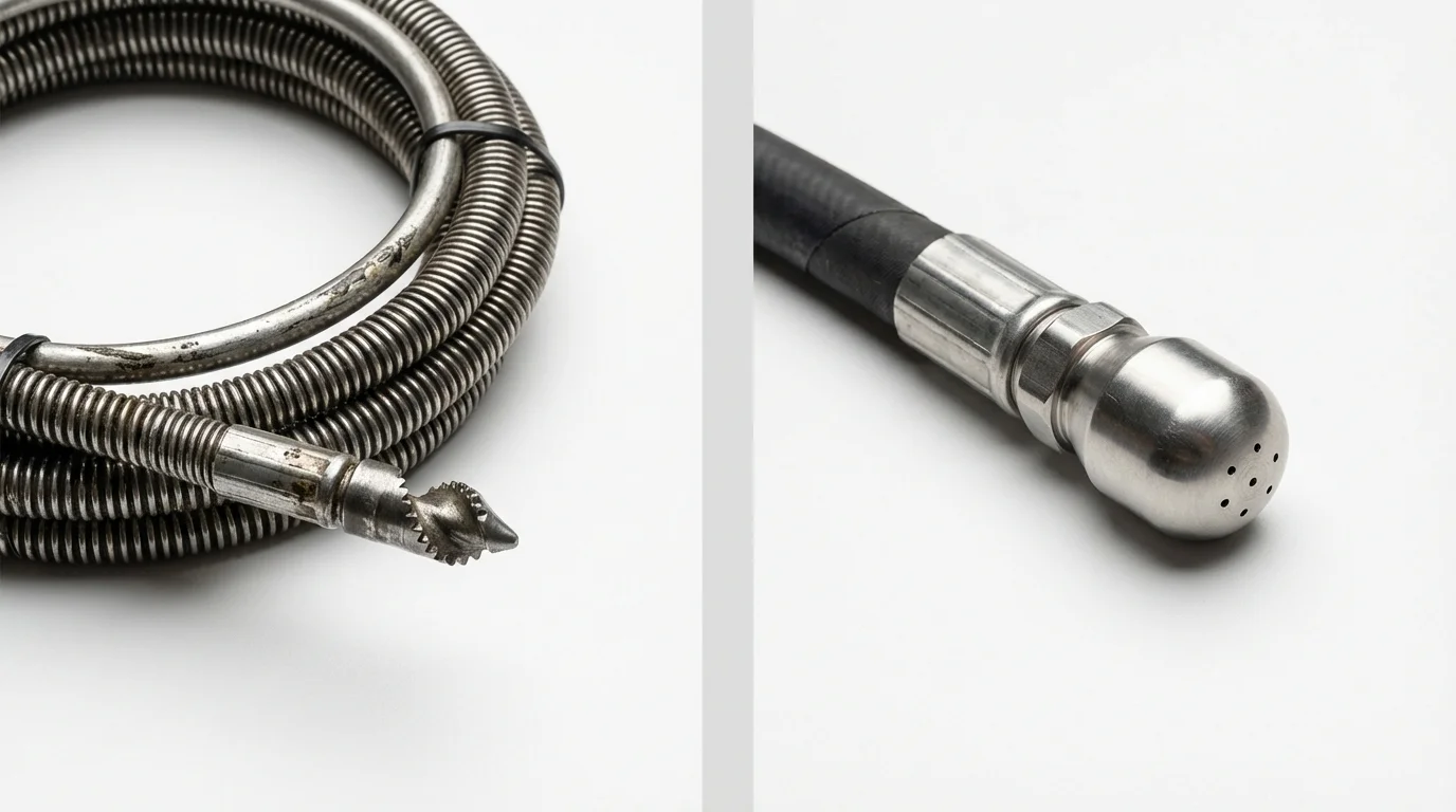 Drain snake cable and hydro jetting nozzle used for drain cleaning in Lathrop, MO