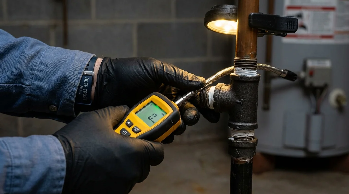 Gas leak detection with electronic sniffer by Johns Plumbing LLC in Lathrop