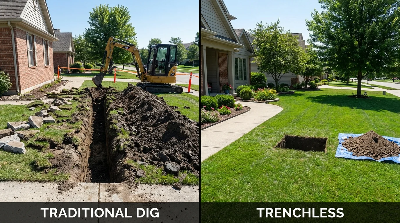 Trenchless sewer repair with minimal yard damage versus traditional excavation in Lathrop, MO
